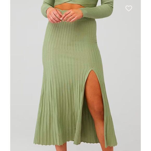 SOVERE Dresses & Skirts - Sovere Midi Skirt Inertia Knit fabric -front slit -Green Tea, size NWT $149